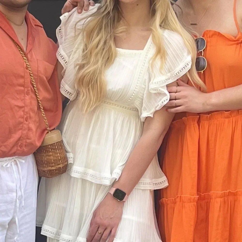 White Tiered Dress with open tie back - Picture 3 of 3